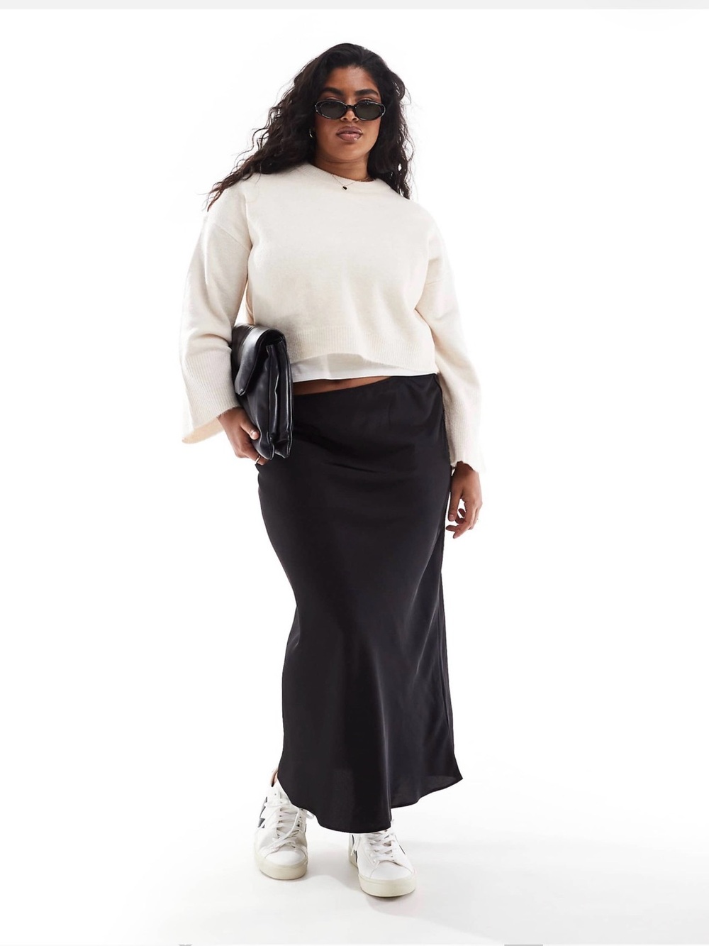 ASOS Curve Black Satin Midi Skirt with Sleek Silhouette - Size 20